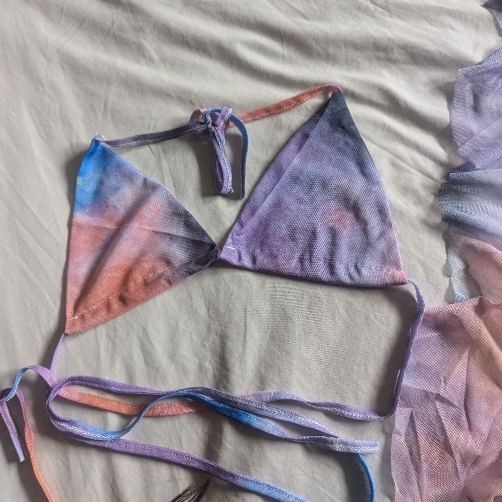 Colorful Rave Mesh Set with Ruffled Pants And Bikini Top - Picture 5 of 5